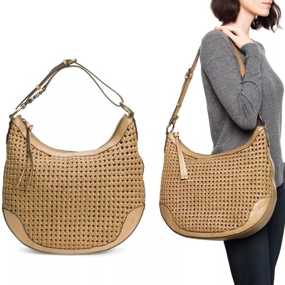 New! FRYE Melissa Woven Leather Scooped Hobo Bag Handbag Adjustable Strap - Picture 1 of 10
